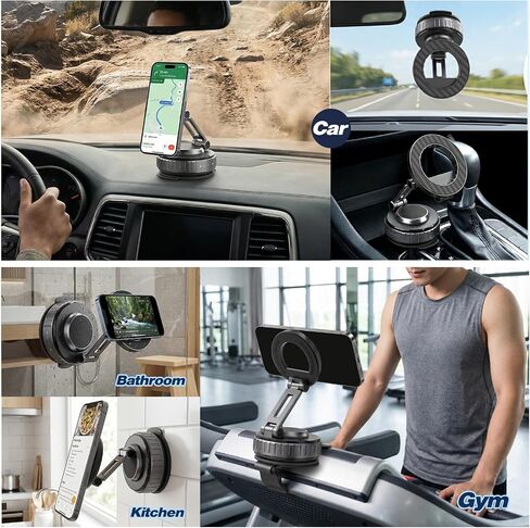 JOUJBAIL Upgraded Car Phone Holder for Magsafe [108LBS Ultra Suction] 360° Adjustable Vacuum Magnetic Phone Holder, Foldable Cell Phone Mount for iPhone 12-17 Series & Android, Great Gifts in Kuwait