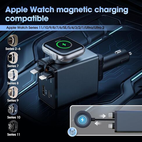 MQOUNY Retractable Car Charger, 87W USB C Fast Charge in Kuwait