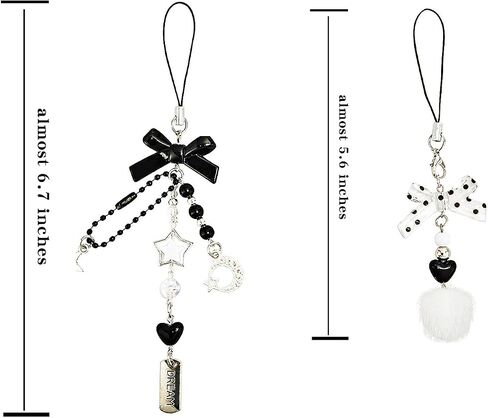 3 pcs Y2K Black Gothic Cute Cell Phone Charm Accessories Aesthetic Bow Star Heart Moon Butterfly Bead,Dark Keychain Bag Decor Strap for Women Girl in Kuwait