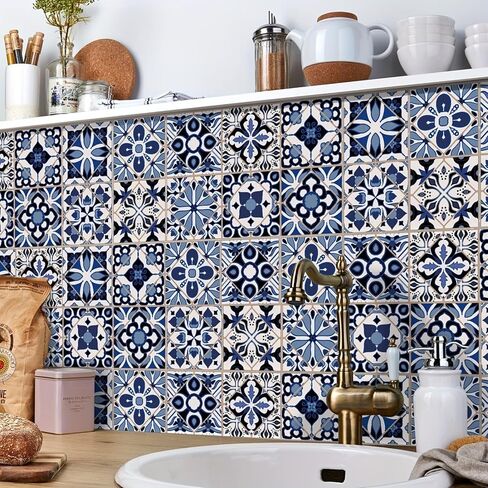 24PCS Mandala Tile Stickers Set, Peel and Stick Wall Tile Wall Decor for Home Bathroom Kitchen,Wall Sticker Backsplash Waterproof PVC Decoration Stickers-7.87 * 7.87in in Kuwait