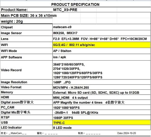 X9 Pro Mini PCB 4K 60fps 13Mp Imx258 CMOS Lens WiFi 5G Module in Kuwait