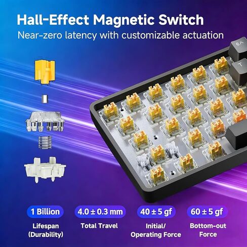 DIERYA DK68-C 60% Gaming HE Keyboard, Magnetic Switch Hot Swappable, Rapid Trigger, Adjustable Actuation, 8000Hz Polling Rate, RGB Backlit, Compact 68 Keys for Windows PC, Wired, Black in Kuwait