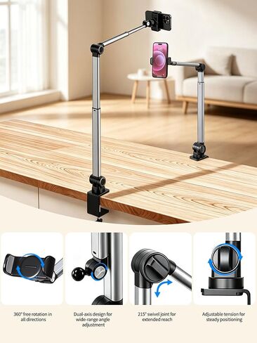 Desk Phone Stand, Dual Telescopic Arms, 2in1 Clip & Magnetic Head in Saudi Arabia