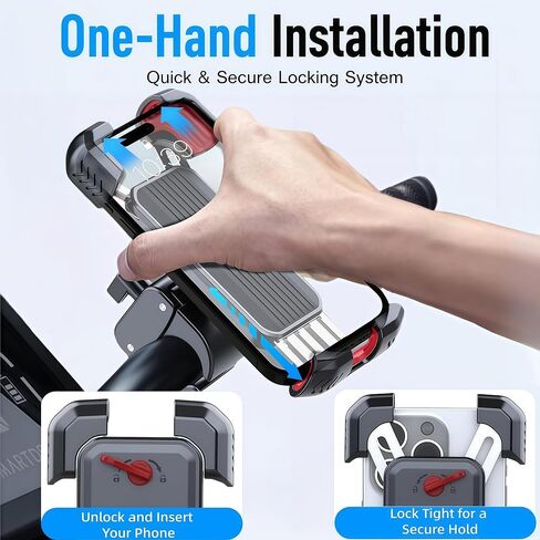 Motorcycle Phone Mount, Upgraded Bike Smartphone Holder Ultra-Stable Bicycle Handlebar for Motorcycle Bike Bicycle Scooter, Compatible with 4.7-7" Mobile Phone in Kuwait