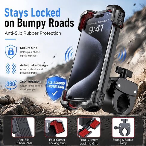 Motorcycle Phone Mount, Upgraded Bike Smartphone Holder Ultra-Stable Bicycle Handlebar for Motorcycle Bike Bicycle Scooter, Compatible with 4.7-7" Mobile Phone in Kuwait