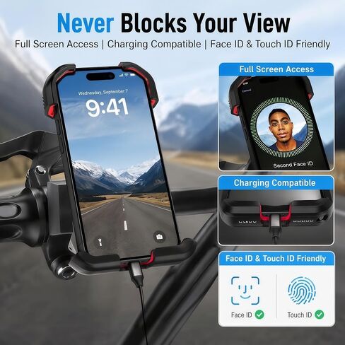 Motorcycle Phone Mount, Upgraded Bike Smartphone Holder Ultra-Stable Bicycle Handlebar for Motorcycle Bike Bicycle Scooter, Compatible with 4.7-7" Mobile Phone in Kuwait