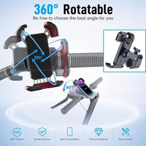 Motorcycle Phone Mount, Upgraded Bike Smartphone Holder Ultra-Stable Bicycle Handlebar for Motorcycle Bike Bicycle Scooter, Compatible with 4.7-7" Mobile Phone in Kuwait