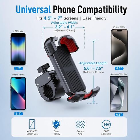Motorcycle Phone Mount, Upgraded Bike Smartphone Holder Ultra-Stable Bicycle Handlebar for Motorcycle Bike Bicycle Scooter, Compatible with 4.7-7" Mobile Phone in Kuwait