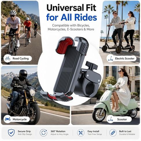 Motorcycle Phone Mount, Upgraded Bike Smartphone Holder Ultra-Stable Bicycle Handlebar for Motorcycle Bike Bicycle Scooter, Compatible with 4.7-7" Mobile Phone in Kuwait