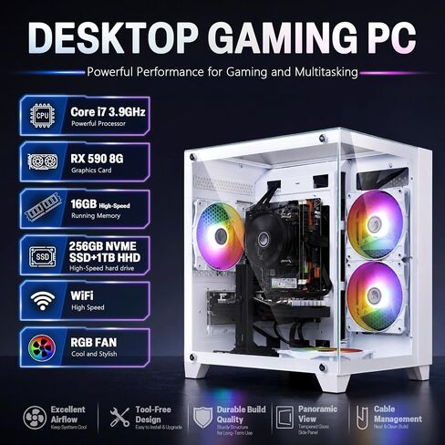 ZER-LON Gaming PC Desktop Computer, Intel Core I7 up to 3.9GHz, RX 590 8G in Kuwait