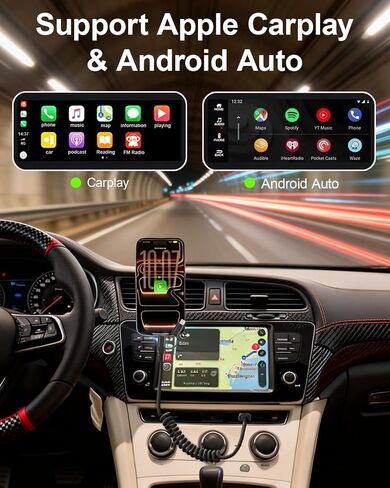 2-in-1 Coiled CarPlay Cable - USB-A to USB-C & Lightning Charging Cable, MFi Certified, 3A Fast Charge & 480Mbps Data Sync, Retractable Spring Cord for iPhone 17/16/15/14/13/12 and Android Auto, Black in Kuwait