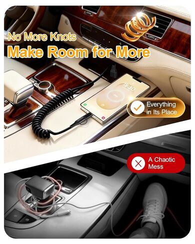 2-in-1 Coiled CarPlay Cable - USB-A to USB-C & Lightning Charging Cable, MFi Certified, 3A Fast Charge & 480Mbps Data Sync, Retractable Spring Cord for iPhone 17/16/15/14/13/12 and Android Auto, Black in Kuwait