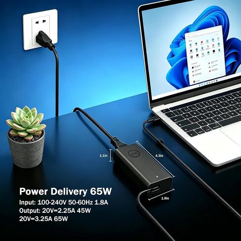 Slim 65W USB C Laptop Charger Compatible with Dell Latitude/Inspiron/XPS in Kuwait