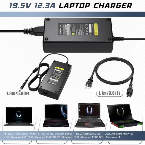 Fancy Buying 240W Laptop Charger Compatible with Dell Alienware Laptop Charger - Smart 7.4 * 5.0mm Power Cord with Short-Circuit Protection in Kuwait