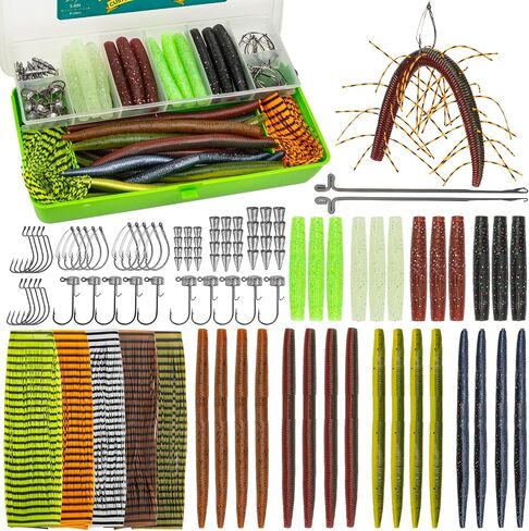 QualyQualy Fuzzy-Dice-Bass-Fishing-Lure-Kit Senko Worms Bass Bait Wacky Rig Kit with Wacky Hooks & Nail Weights,Drop Shot Hooks - Soft Plastic Lure with Skirt Strands in Kuwait