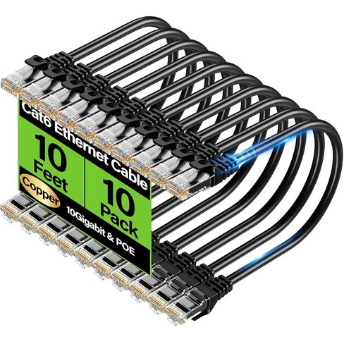 Cat6 Ethernet Cable 10Gbps 35 ft, UTP Ethernet Cable Cat 6, Flexible Bare Copper Cat6 Cable, Cat 6 Network Cable for Server, Data Center, Black in Saudi Arabia