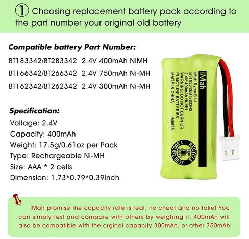 iMah BT183342/BT283342 BT166342/BT266342 BT162342/BT262342 بطارية هاتف لاسلكية متوافقة مع VTech CS6114 CS6419 CS6719 CS6719-2 AT&T EL52300 CL80112، 4 عبوات in Kuwait
