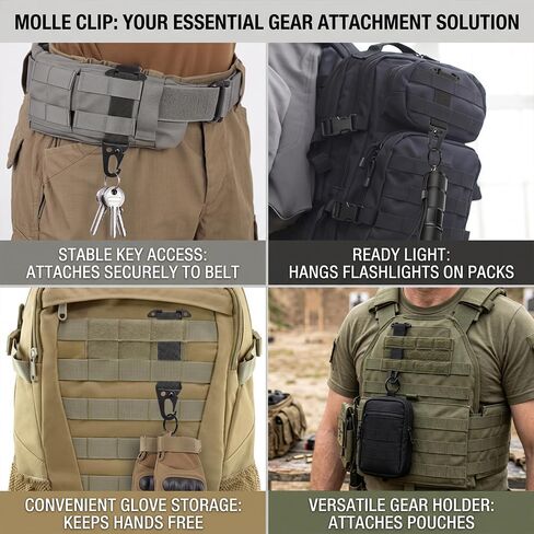 Molle Clips, 2 Pack Tactical Molle Attachments for Hanging Keys or Gloves, Molle Webbing Key Holder, Tactical Clash Hook Carabiner Clip in Saudi Arabia