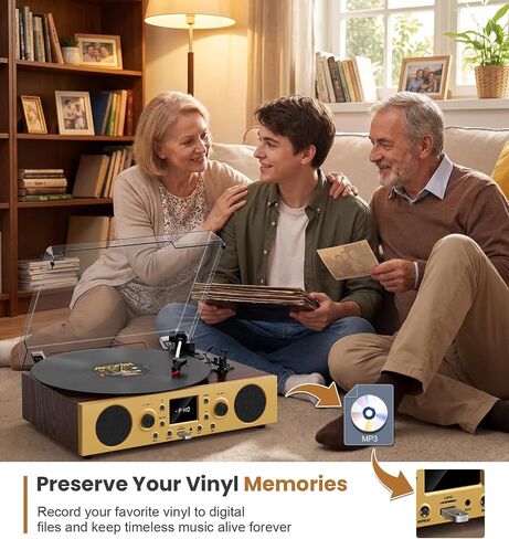 Dark Gray Wood Bluetooth Record Player, 3-Speed Turntable in Kuwait