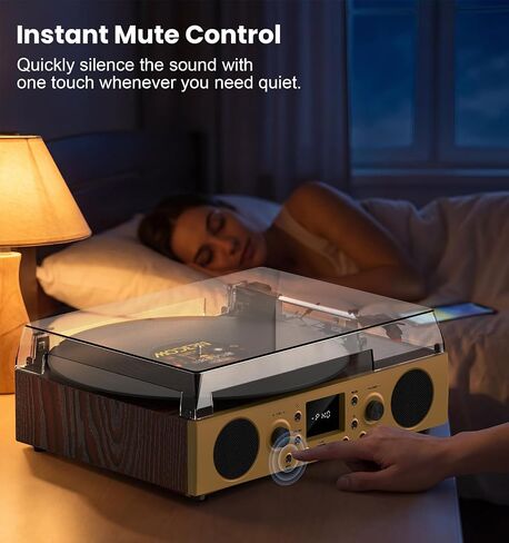 Dark Gray Wood Bluetooth Record Player, 3-Speed Turntable in Kuwait