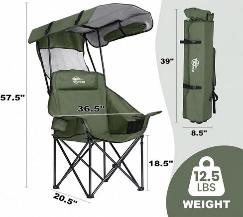 Bolosy Oversized Camping Chair with Canopy Shade Beach Chair with Umbrella in Kuwait