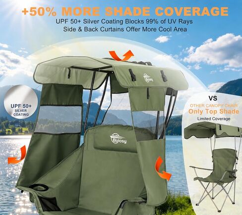 Bolosy Oversized Camping Chair with Canopy Shade Beach Chair with Umbrella in Kuwait