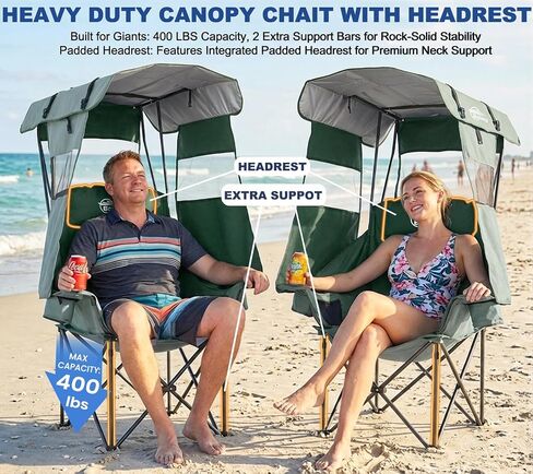 Bolosy Oversized Camping Chair with Canopy Shade Beach Chair with Umbrella in Kuwait