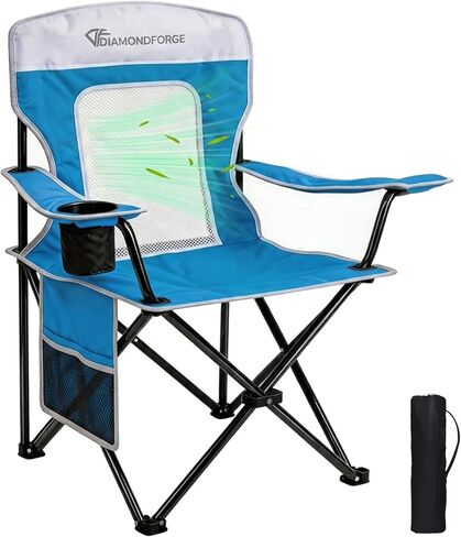 Camping Chair, 300 LBS Breathable Mesh Lawn Chairs Folding, Blue White in Kuwait