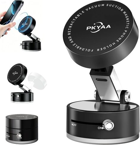 PKYAA 2026 Upgraded Foldable and Retractable Magnetic Mount, Vacuum Suction Magnetic Phone Holder, A Movable Vacuum Suction Cup Car Phone Stand for Cars/Gyms/Mirrors/Smooth Surface (Pink) in Saudi Arabia