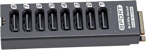 Pissente M.2 to Serial ATA 3.0 Adapter Aluminum Alloy PCIE3.0 to Serial ATA Expansion Card 8 Port 6Gbps with Heatsink and LED Indicators for NAS Storage Server PC Users in Kuwait