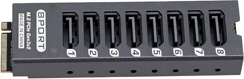 Pissente M.2 to Serial ATA 3.0 Adapter Aluminum Alloy PCIE3.0 to Serial ATA Expansion Card 8 Port 6Gbps with Heatsink and LED Indicators for NAS Storage Server PC Users in Kuwait