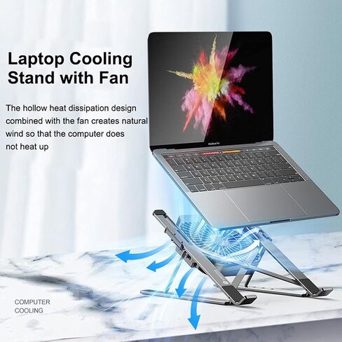 Portable Laptop Cooling Stand Fan Foldable Aluminum Alloy Notebook Cooler Pad Holder Adjustable for 17inch Tablet in Saudi Arabia