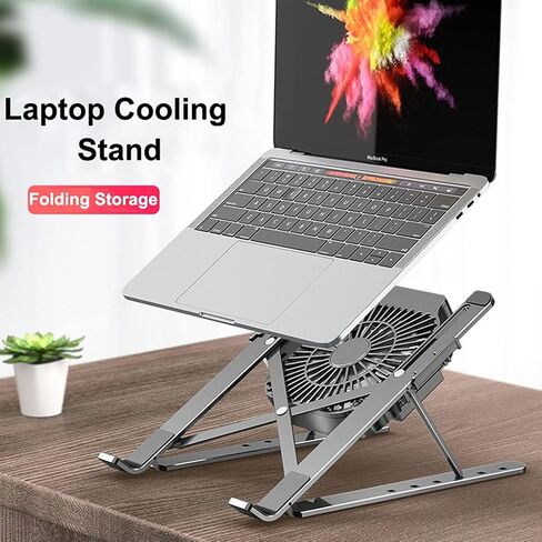 Portable Laptop Cooling Stand Fan Foldable Aluminum Alloy Notebook Cooler Pad Holder Adjustable for 17inch Tablet in Saudi Arabia