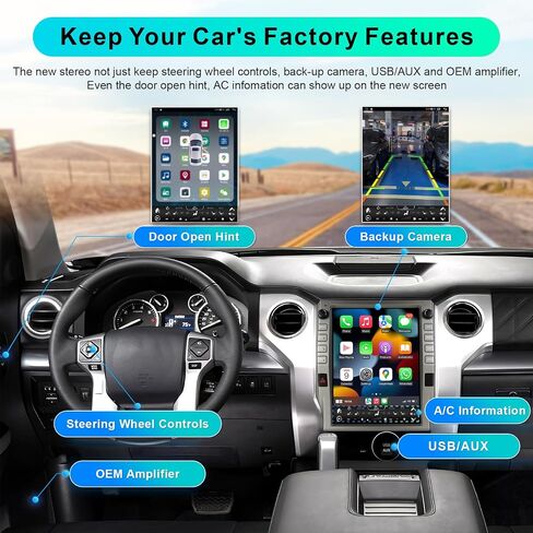 8 Cores 4+64G Android 12 Tundra Screen Upgrade, Car Radio Stereo for Toyota Tundra 2014-2019,12 inch Vertical Touchscreen Support Wireless CarPlay Android Auto GPS Bluetooth FM SWC in Kuwait