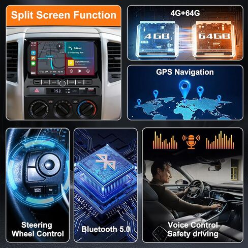 9 inch Car Radio Stereo Head Unit Upgrade for Toyota Tacoma 2005-2015 with Android13/5G WiFi/Wireless CarPlay/Android Auto/Touch Screen/GPS Navigation/Bluetooth/FM Radio/AHD Backup Camera(4G+64G) in Kuwait