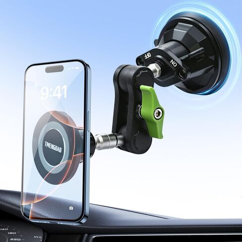 Magnetic Car Phone Holder, Ultra Stable Windshield Phone Mount, Strong Suction Cup & Powerful Magnetic, 360° Rotatable, Durable Premium Aluminum Alloy, for All Vehicles & All Smartphones in Kuwait