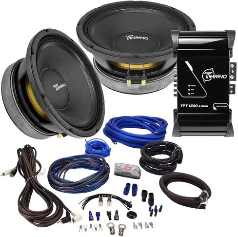 Timpano 1500 Watts Dual 10" Midrange with Amplifier - 2X TPT-MD10 PRO 10" Speaker + TPT-1500 4 Ohm Full Range amp 1500 Watts at 4 Ohm Car Audio (Bundle) + Free Wiring Kit in Saudi Arabia