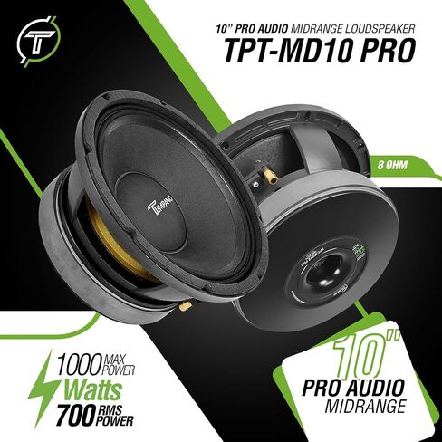 Timpano 1500 Watts Dual 10" Midrange with Amplifier - 2X TPT-MD10 PRO 10" Speaker + TPT-1500 4 Ohm Full Range amp 1500 Watts at 4 Ohm Car Audio (Bundle) + Free Wiring Kit in Saudi Arabia