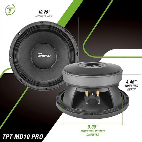 Timpano 1500 Watts Dual 10" Midrange with Amplifier - 2X TPT-MD10 PRO 10" Speaker + TPT-1500 4 Ohm Full Range amp 1500 Watts at 4 Ohm Car Audio (Bundle) + Free Wiring Kit in Saudi Arabia