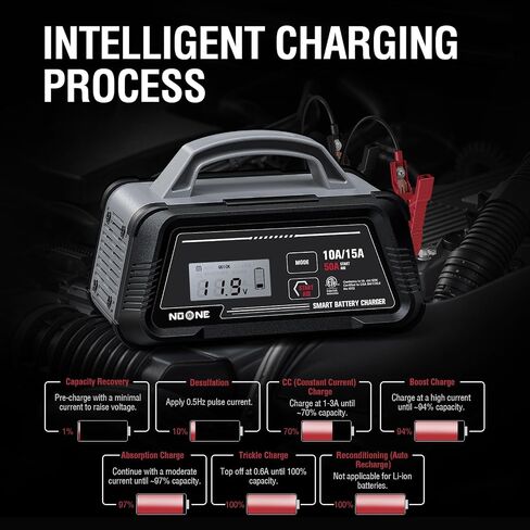 NOONE 10A/15A Smart Battery Charger - 6V/12V Fully Automatic Maintainer in Kuwait