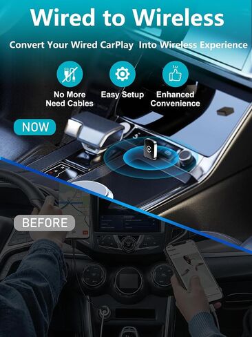 CarPlay Adapter for iPhone, Wireless Car Play Adapter, Converts OEM Wired Apple CarPlay to Wireless, Extension USB & USB-C/Type-C, Low Latency in Kuwait