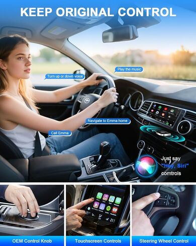 CarPlay Adapter for iPhone, Wireless Car Play Adapter, Converts OEM Wired Apple CarPlay to Wireless, Extension USB & USB-C/Type-C, Low Latency in Kuwait