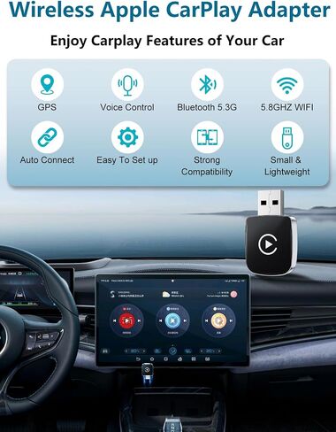 CarPlay Adapter for iPhone, Wireless Car Play Adapter, Converts OEM Wired Apple CarPlay to Wireless, Extension USB & USB-C/Type-C, Low Latency in Kuwait
