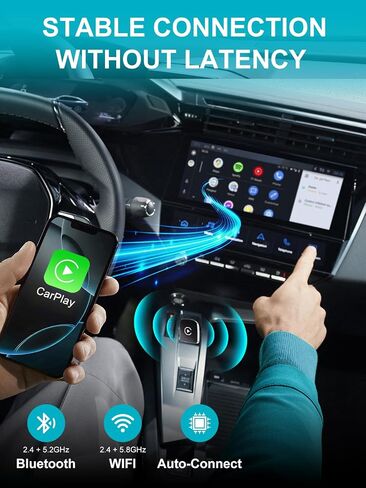 CarPlay Adapter for iPhone, Wireless Car Play Adapter, Converts OEM Wired Apple CarPlay to Wireless, Extension USB & USB-C/Type-C, Low Latency in Kuwait