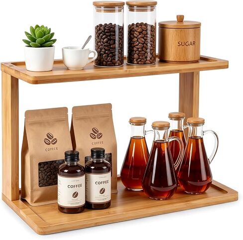 2-Tier Bamboo Coffee Station Organizer for Countertop in Kuwait