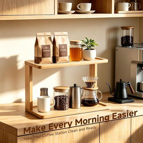 2-Tier Bamboo Coffee Station Organizer for Countertop in Kuwait
