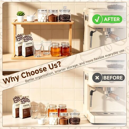 2-Tier Bamboo Coffee Station Organizer for Countertop in Kuwait