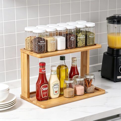 2-Tier Bamboo Coffee Station Organizer for Countertop in Kuwait