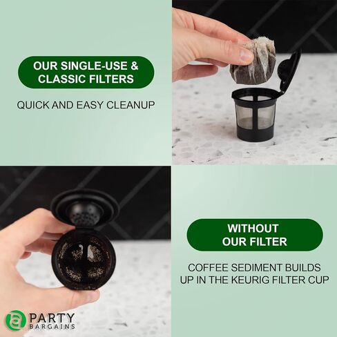 PARTY BARGAINS 300 Classic Disposable Coffee Filter Liners – Compatible with Keurig Brewers & K‑Cup Reusable Pods, Single‑Use Classic Design in Saudi Arabia