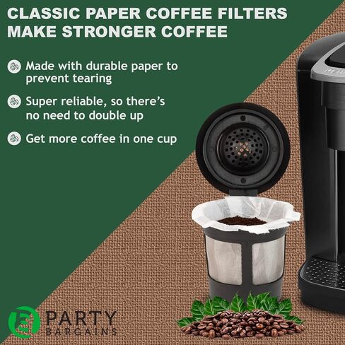 PARTY BARGAINS 300 Classic Disposable Coffee Filter Liners – Compatible with Keurig Brewers & K‑Cup Reusable Pods, Single‑Use Classic Design in Saudi Arabia